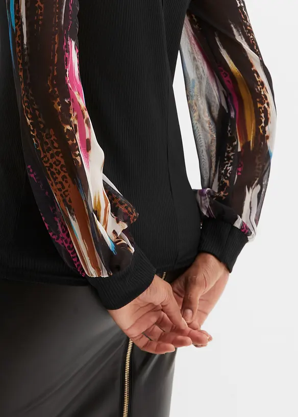 T-shirt c&ocirc;tel&eacute; avec manches en cr&ecirc;pe, bonprix