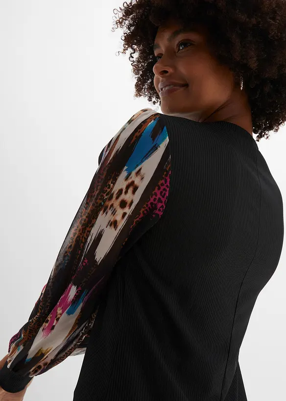 T-shirt c&ocirc;tel&eacute; avec manches en cr&ecirc;pe, bonprix