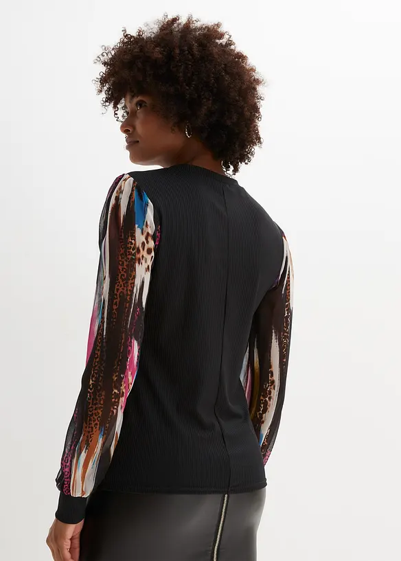 T-shirt c&ocirc;tel&eacute; avec manches en cr&ecirc;pe, bonprix