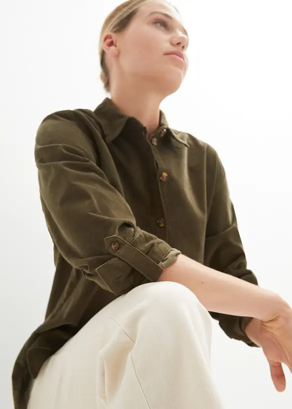 Chemise en velours côtelé avec fentes sur le côté, bonprix