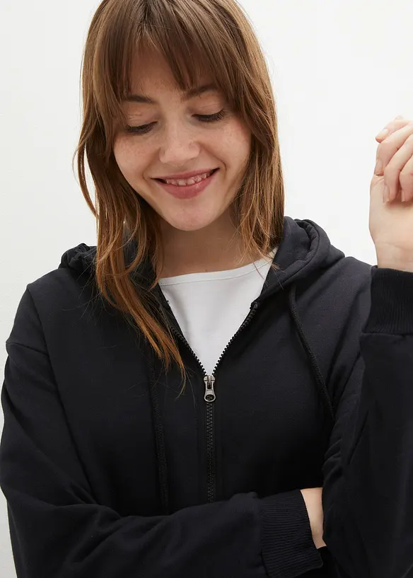 Long gilet zippé en molleton, base fendue sur les côtés, bonprix