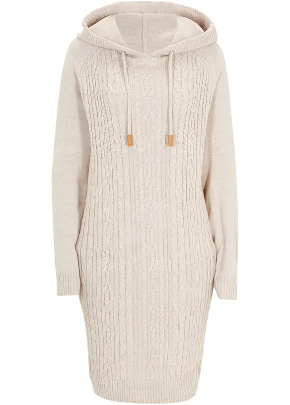 Robe en maille à capuche avec torsades, bonprix