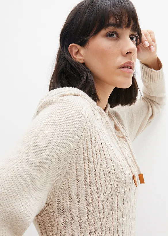 Robe en maille à capuche avec torsades, bonprix