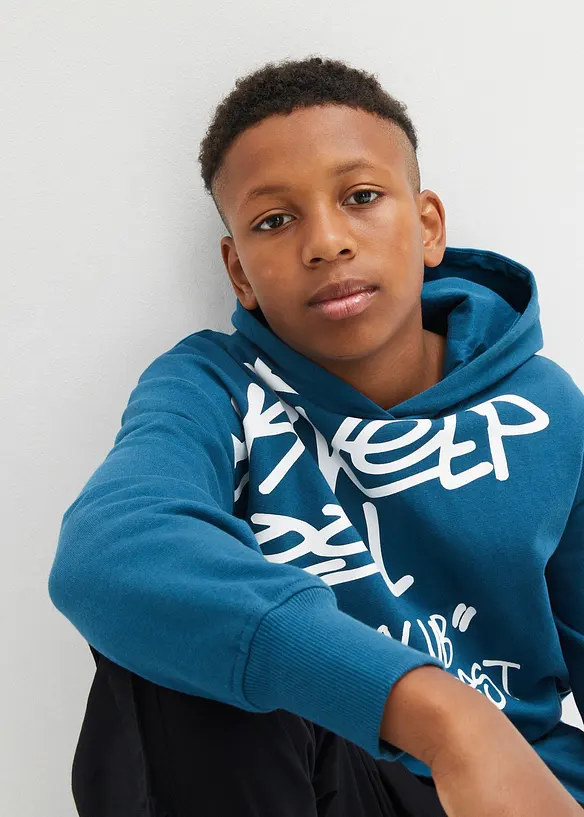 Sweat 100% coton à capuche et imprimé graffiti, bonprix