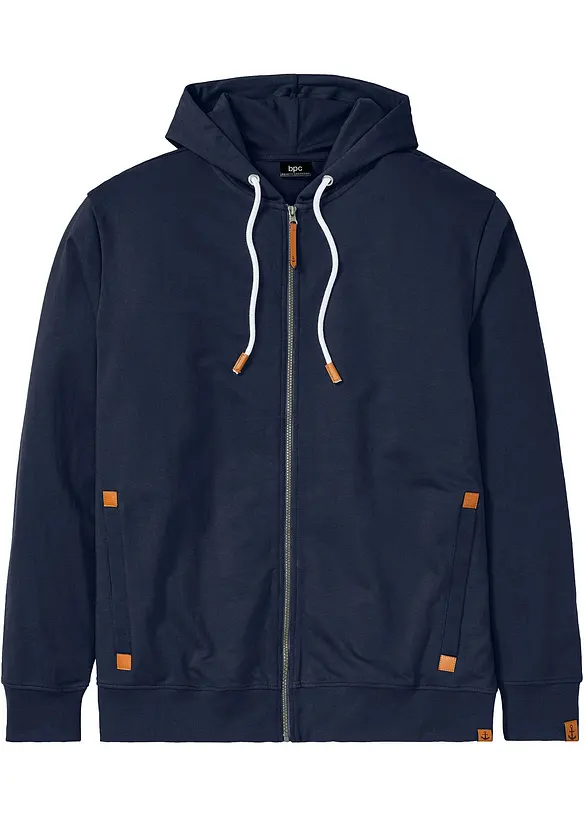 Sweat zippé à capuche et détails enduits, bonprix