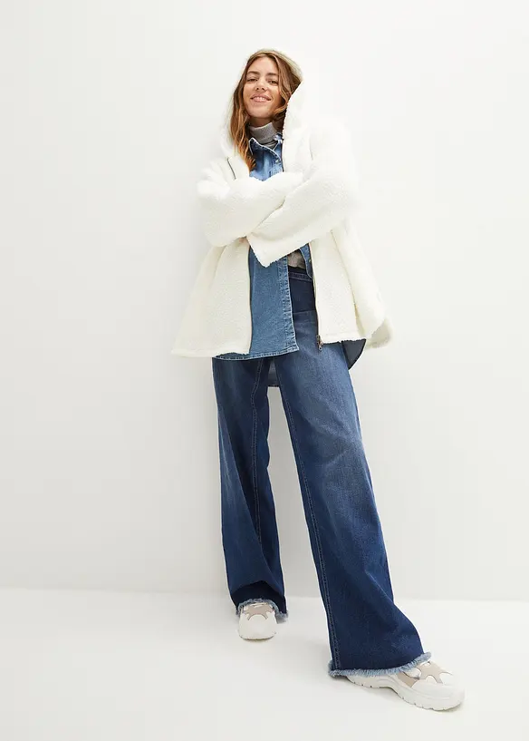 Veste en sherpa coupe trapèze avec fentes latérales, bonprix