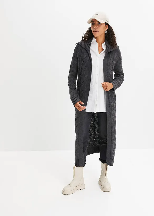 Gilet long en maille torsadée, bonprix