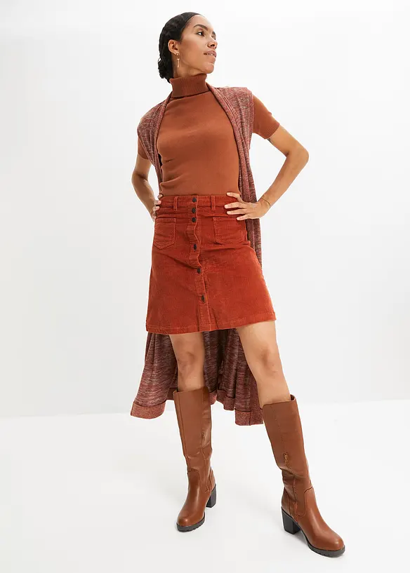 Jupe boutonn&eacute;e en velours c&ocirc;tel&eacute; extensible, bonprix