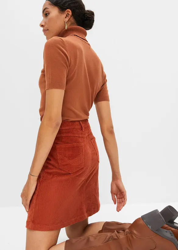 Jupe boutonn&eacute;e en velours c&ocirc;tel&eacute; extensible, bonprix