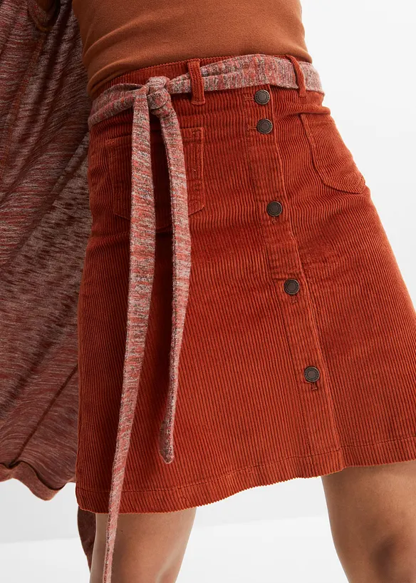 Jupe boutonn&eacute;e en velours c&ocirc;tel&eacute; extensible, bonprix