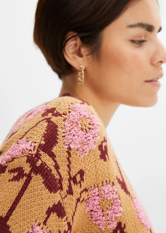 Gilet en grosse maille à motif floral, bonprix