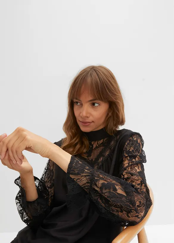 Blouse avec dentelle, bonprix