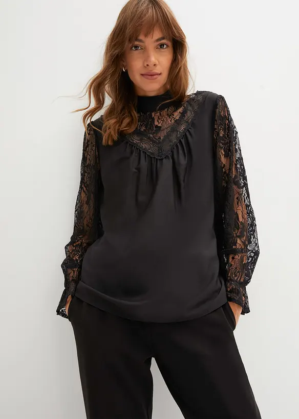 Blouse avec dentelle, bonprix