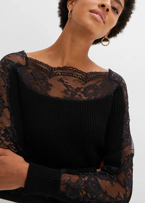 Pull avec dentelle, bonprix