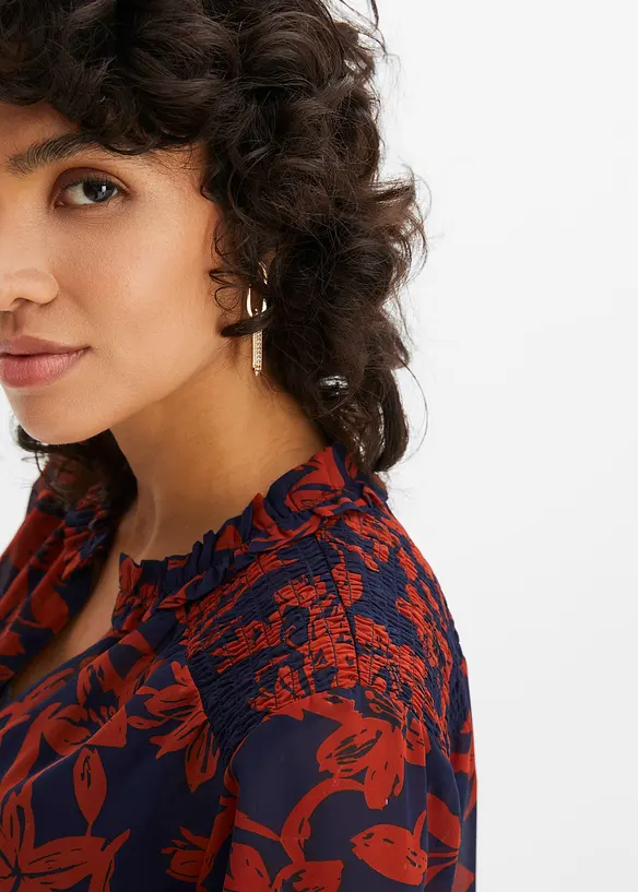 Chemisier en mousseline &agrave; d&eacute;tails smock&eacute;s, bonprix