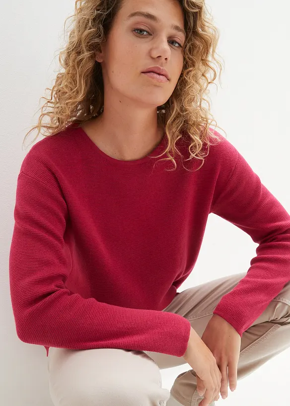 Pull col rond en maille milano côtelée, bonprix