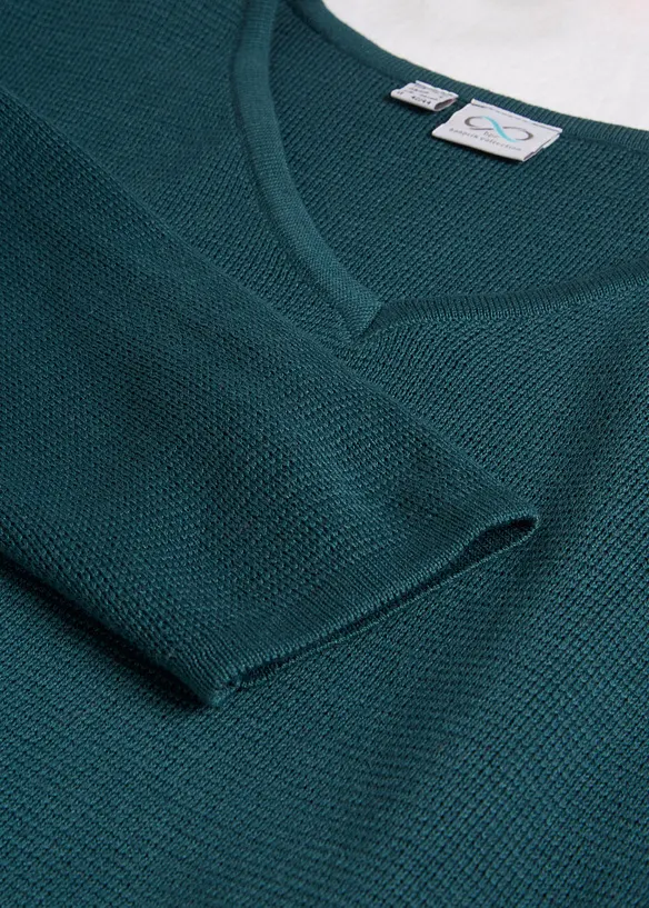 Pull col V en maille milano côtelée, bonprix