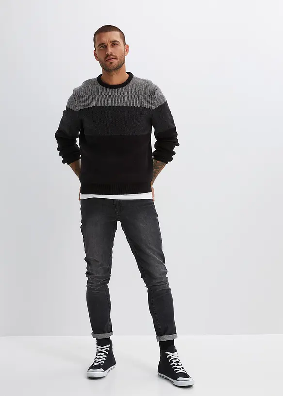 Pull col rond style color block, bonprix