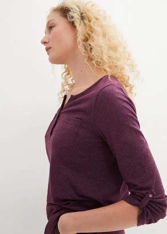 T-shirt col tunisien boutonné à manches longues, bonprix