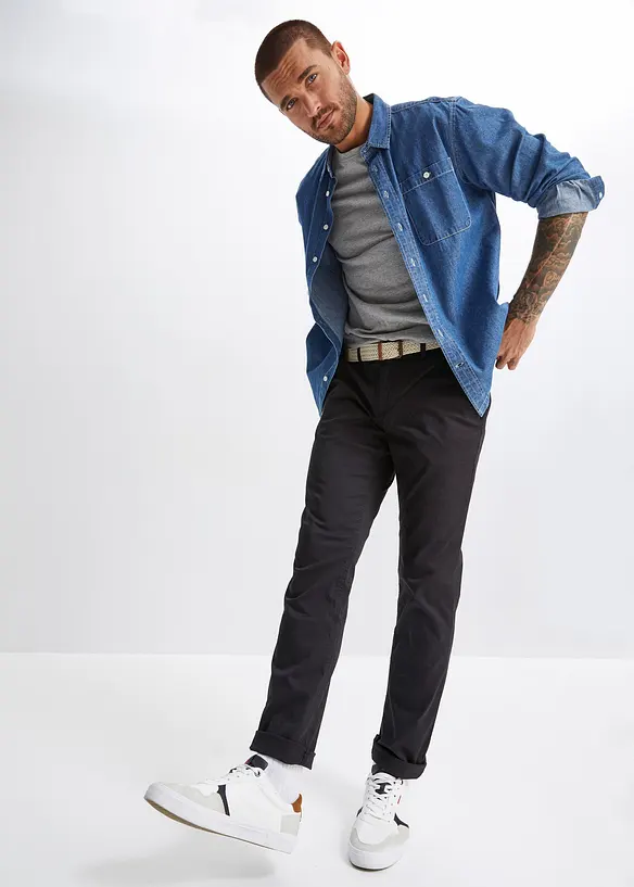 Pantalon chino droit avec taille élastique et ceinture, regular, bonprix