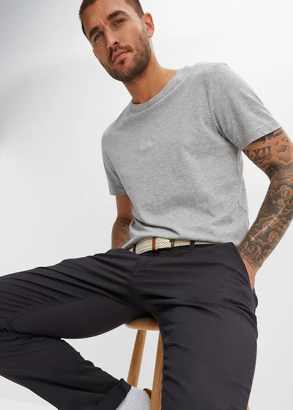 Pantalon chino droit avec taille élastique et ceinture, regular, bonprix