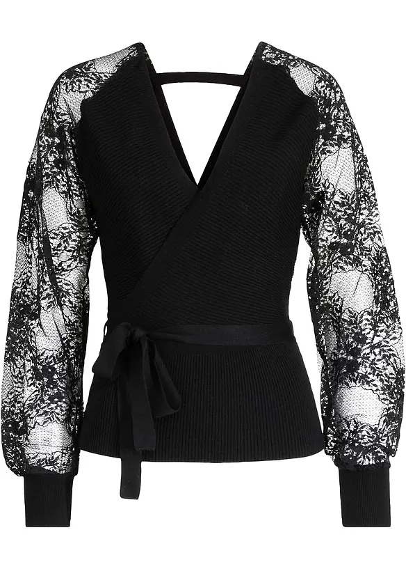 Pull en fine maille avec dentelle, bonprix