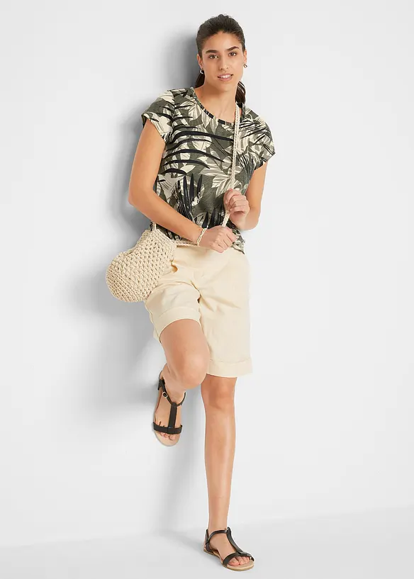 T-shirt coton imprim&eacute; &agrave; mancherons, bonprix