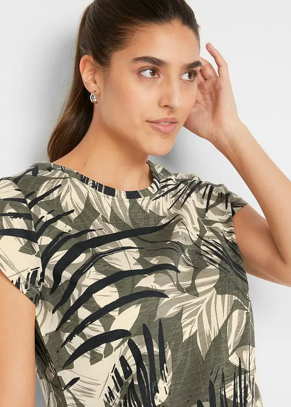 T-shirt coton imprim&eacute; &agrave; mancherons, bonprix