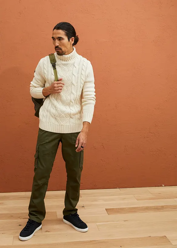 Pull col roulé en maille torsadée, bonprix