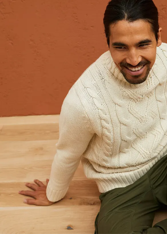 Pull col roulé en maille torsadée, bonprix