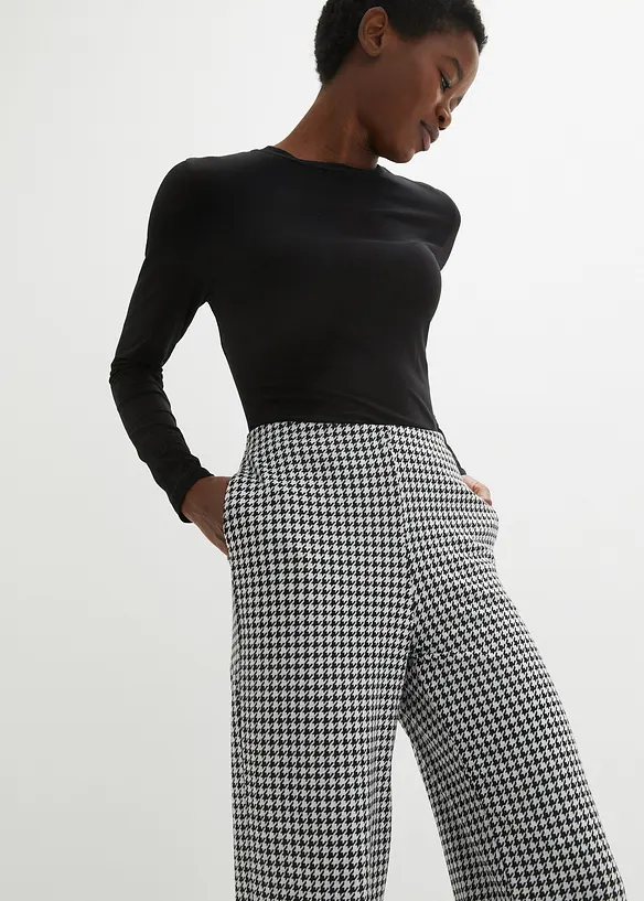 Pantalon extensible à motif pied-de-poule, Wide leg, bonprix