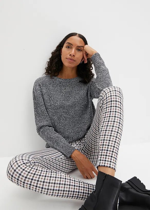 Pull en maille chinée à col rond, bonprix