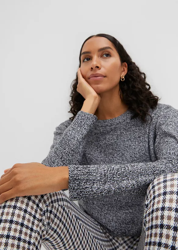 Pull en maille chinée à col rond, bonprix