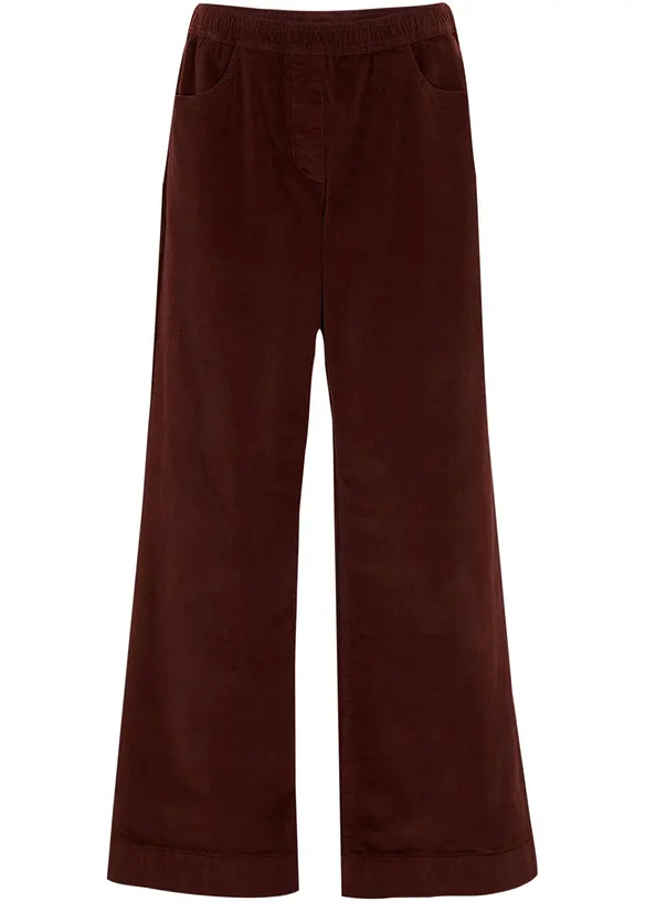 Pantalon large en velours côtelé, taille haute, bonprix