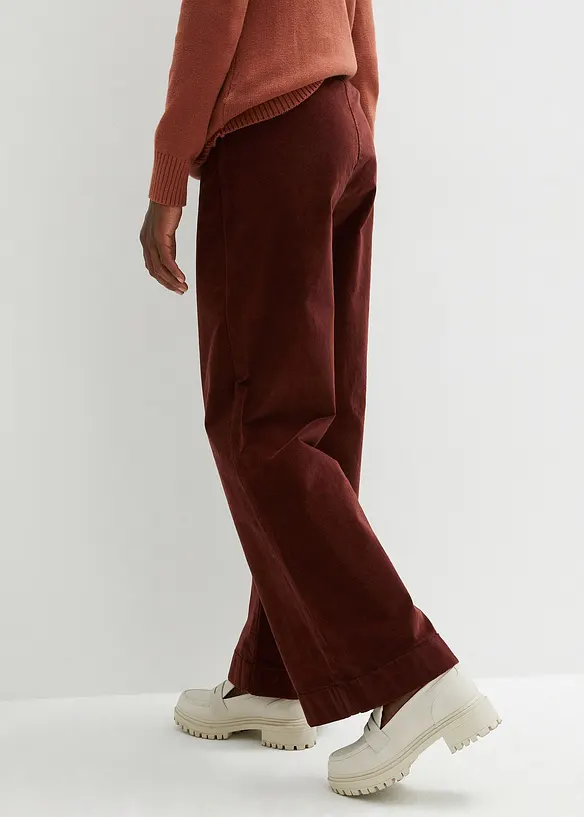 Pantalon large en velours côtelé, taille haute, bonprix
