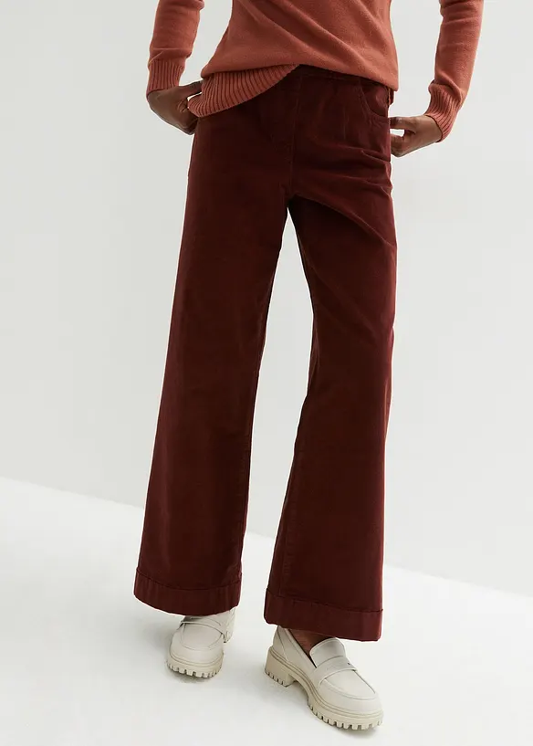 Pantalon large en velours côtelé, taille haute, bonprix