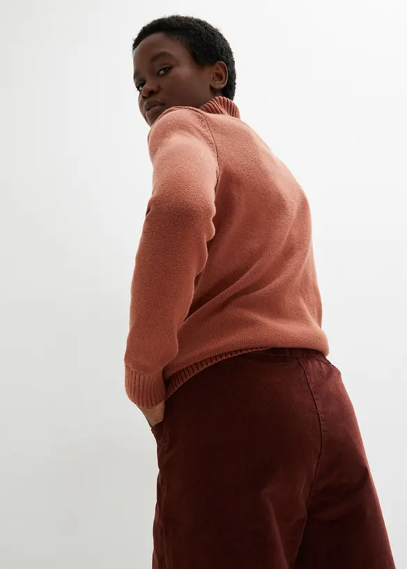 Pantalon large en velours côtelé, taille haute, bonprix