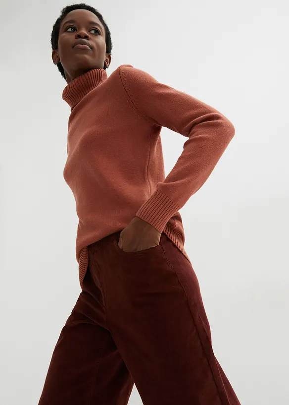 Pantalon large en velours côtelé, taille haute, bonprix