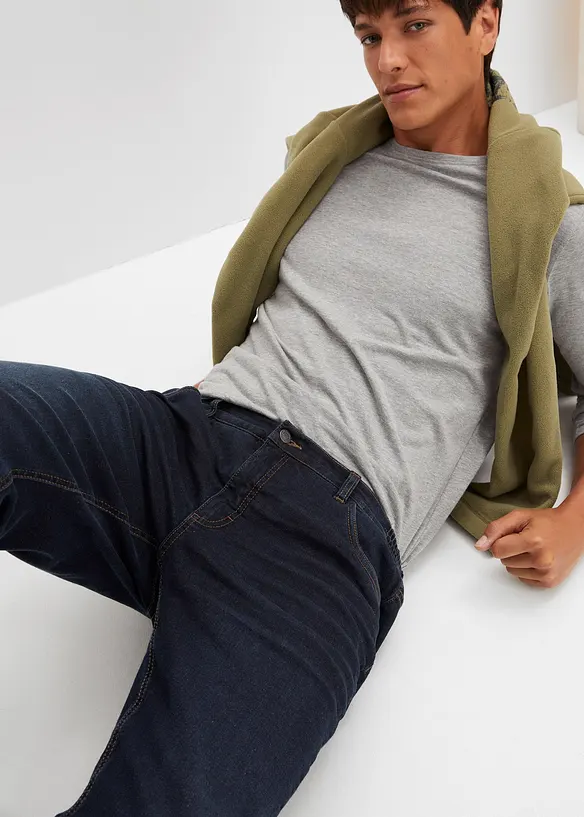 Jean extensible loose, taille élastiquée, doublure chaude, droit, bonprix