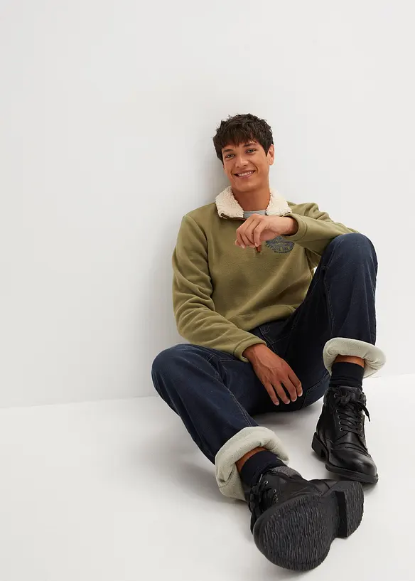 Jean extensible loose, taille élastiquée, doublure chaude, droit, bonprix