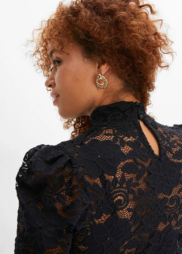 T-shirt manches longues cintré en dentelle, bonprix