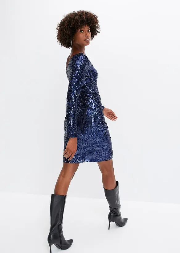 Robe fronc&eacute;e &agrave; sequins, bonprix