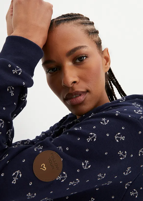 Sweat à capuche et col zippé, 100% coton, bonprix