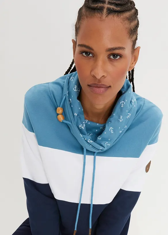 Sweat 100% coton à col imprimé, bonprix