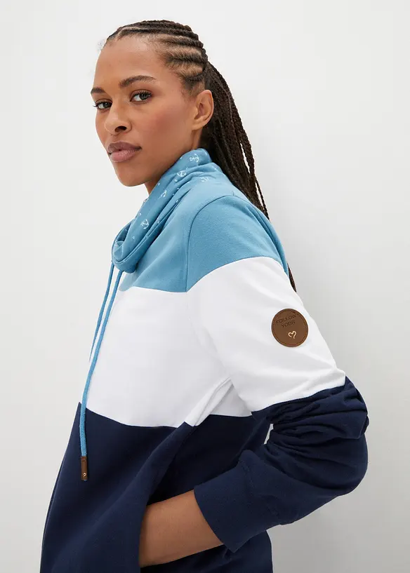 Sweat 100% coton à col imprimé, bonprix