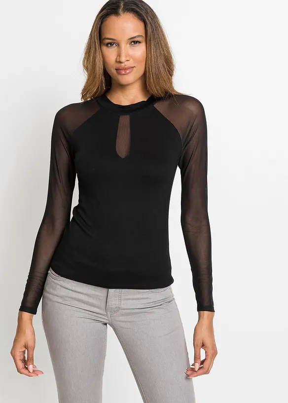 T-shirt manches longues en viscose et mesh, bonprix