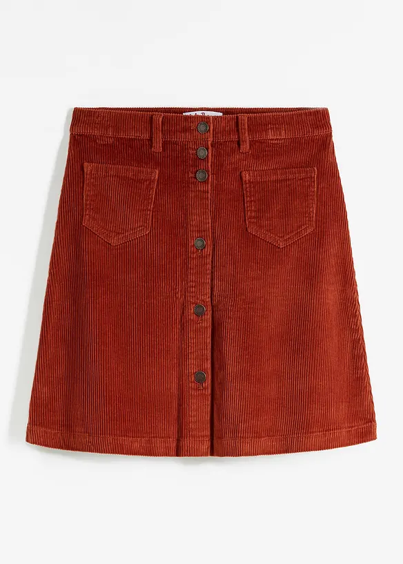 Jupe boutonn&eacute;e en velours c&ocirc;tel&eacute; extensible, bonprix