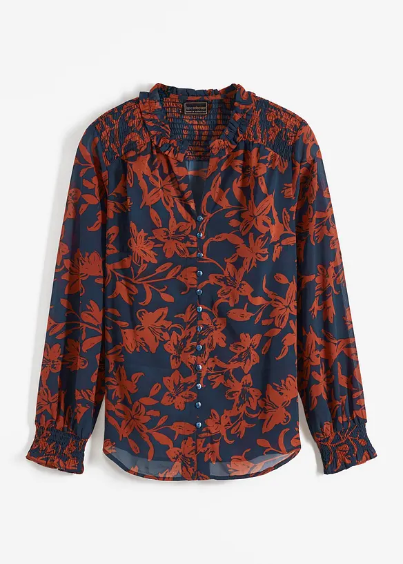 Chemisier en mousseline &agrave; d&eacute;tails smock&eacute;s, bonprix