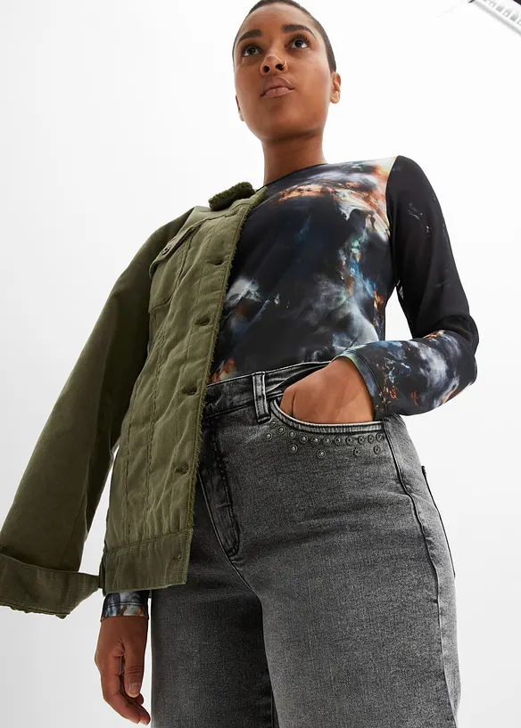 Jean large, taille haute avec rivets, bonprix