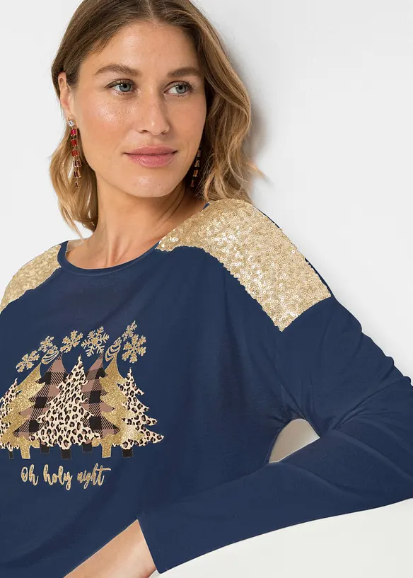 T-shirt manches longues oversize avec motif de Noël et jolies paillettes, BODYFLIRT boutique